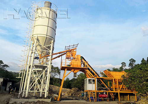 A 50m3 h mobile concrete batching plant